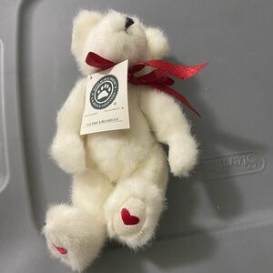 Boyd Bears White Teddy Bear with Red Ribbon and Heart Accents